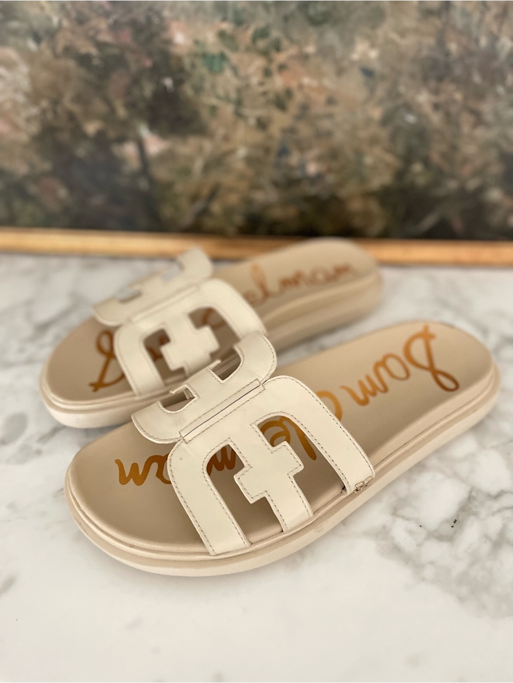 Sam Edelman Valeri Leather Slide Sandals size 8.5 ivory cream - Picture 4 of 8